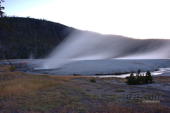 Scenery - Geyser smoke @ Black Sand Basin at sunset