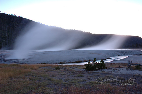 Scenery - geyser smoke @ Black Sand Basin during sunset